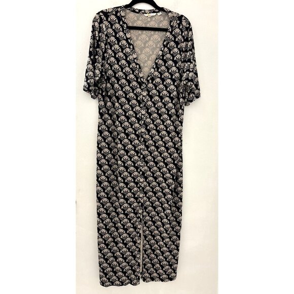 Boden Button Front Midi Black ad White Floral Short Sleeve Dress Size XL Boho - Picture 1 of 4